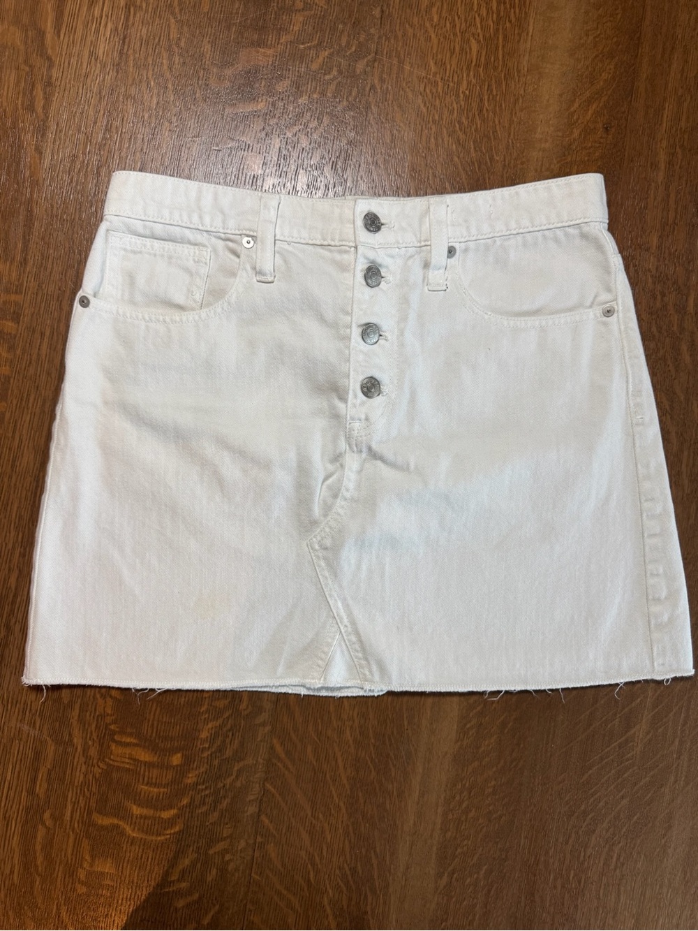 Madewell Rigid Denim High Rise A-Line Mini Skirt Tile White Button Front Size 29 - Picture 4 of 6